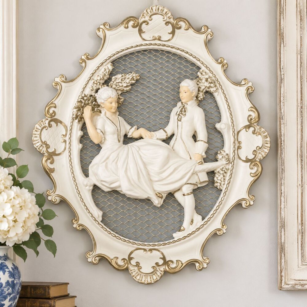 Vintage Mid Century Universal Statuary Chalkware  Man & Woman Wall Art 1957